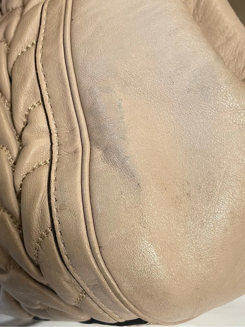 Coach Madison Gathered Chevron Leather Madeline Satchel Soft Putty Beige